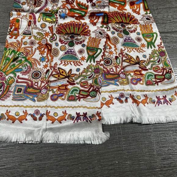Pineda Covalin Silk Scarf Mexico Folk Art Animal Figures Geometric Multi Color - Picture 5 of 8